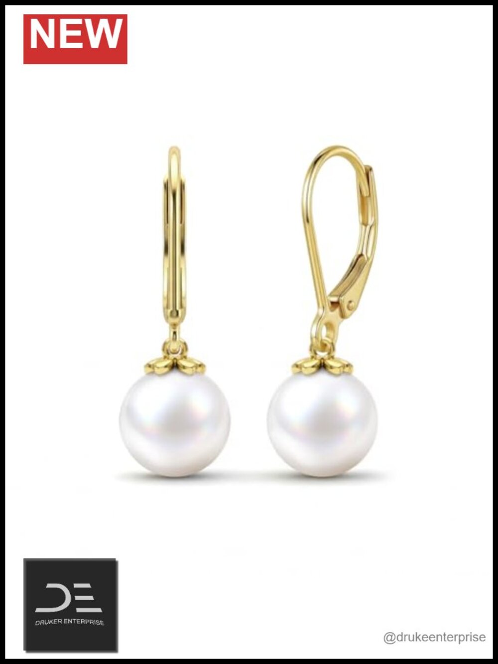 Cultured Freshwater Pearl Dangle Earrings 14K Gold Plated Lever Back